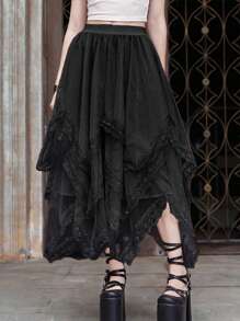 leinwande patchwork ruffled hem top ブラック Leinwande / Patchwork Ruffled Hem Top