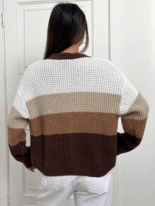 SHEIN Unity 拼色下落肩前扣釦針織羊毛衫 - 彩色 - 查看 5