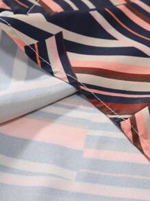 Genlund Men's Geometric Print Button Down Short Sleeve Shirt - Navy Blue - View 5