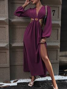 SHEIN Clasi 女士腰部空心鍊條裝飾裙 - 紫色 - 查看 6