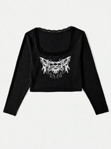 SHEIN EZwear 女士黑色針織大碼t恤 - 黑色 - 查看 4