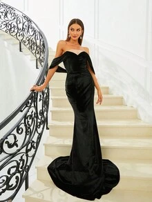 Missord Của phụ nữ Off Shoulder Mỹ nhân ngư Đầm dạ hội - màu đen - Xem 8