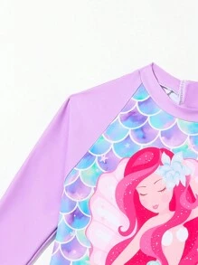 Young Girl Long Sleeve One-Piece Swimwear With Swim Cap, Suitable For Beach, Pool, And Indoor Swimming - Multicolor - View 4