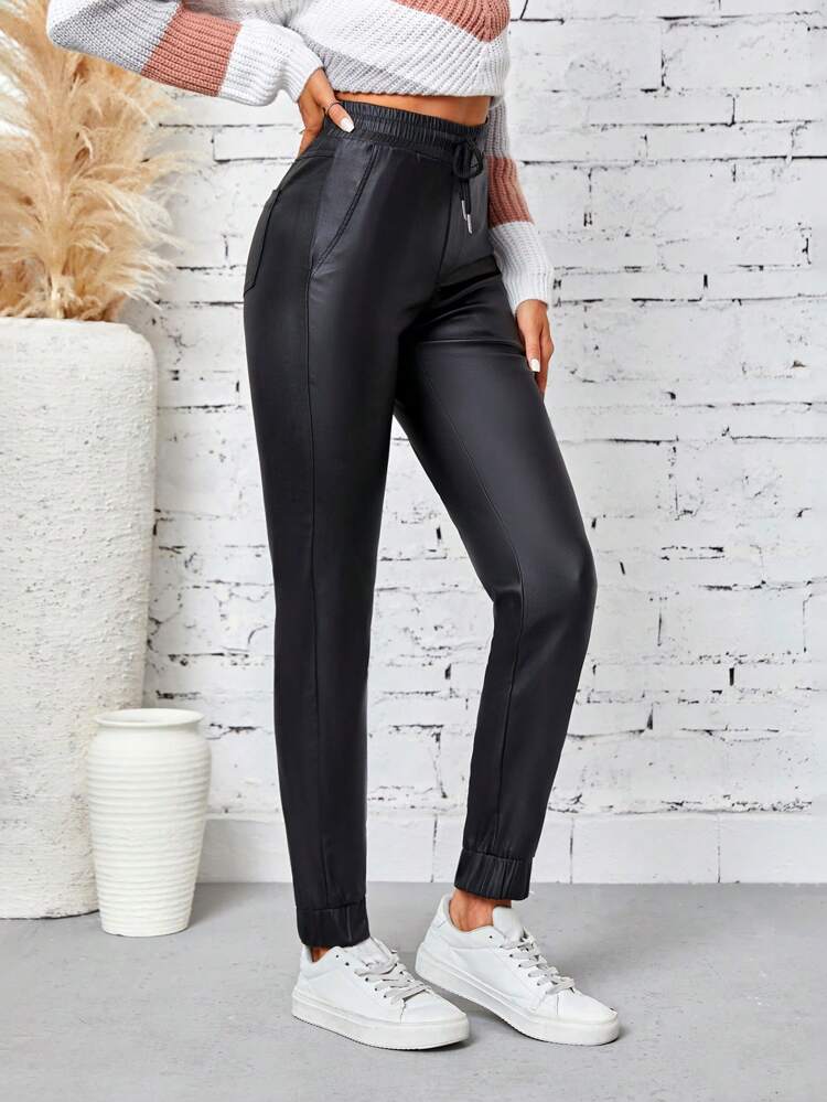 Women's Fashionable Casual Solid Color Drawstring Waist Slim-Fit Long Pants Fall Cloth For Women