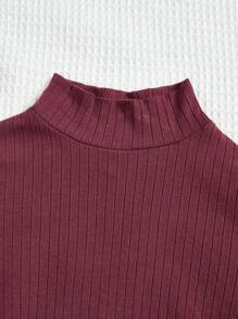 Tween Girl 2pcs Leopard Print Mock Neck Tee - Burgundy - View 4