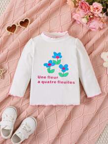 Baby Girls' Stand Collar Flower Pattern Knitted Pullover Sweater - White - View 1