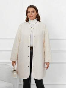 SHEIN Clasi Plus Drop Shoulder Teddy Coat - Beige - View 4