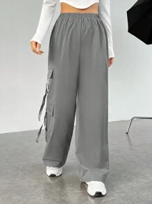 SHEIN EZwear Của phụ nữ Màu xám Quần Utility - Màu xám đen - Xem 4