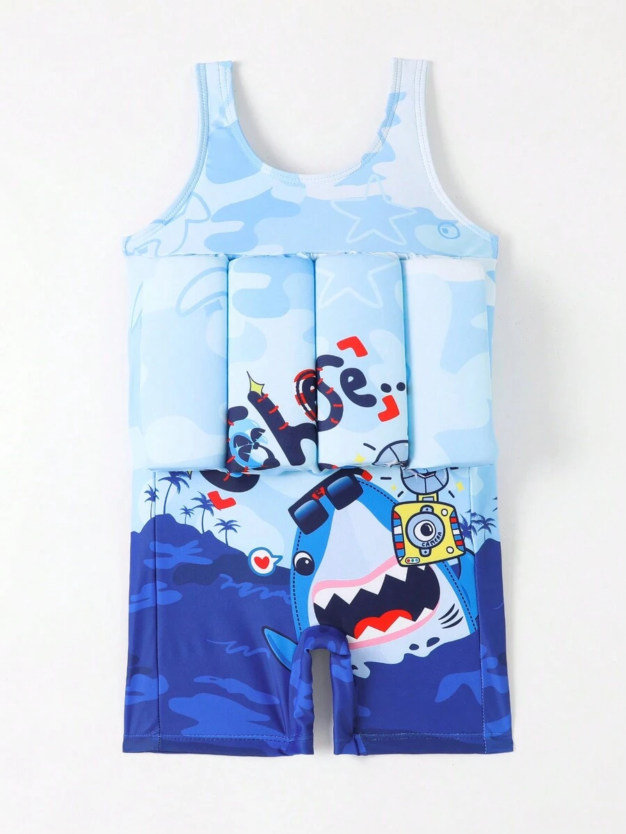 Traje De Baño De Una Sola Pieza Para Joven Con Dibujo De Caricatura Y Flotador Incorporado - Multicolor - Ver 1