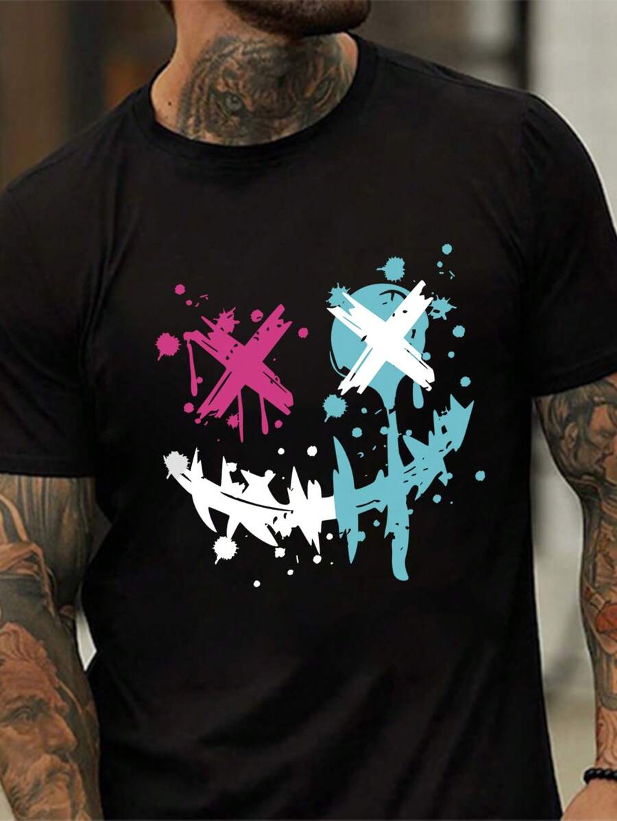 Manfinity Homme Men's Round Neck Short Sleeve Casual T-Shirt, Versatile For Summer - Black - View 1