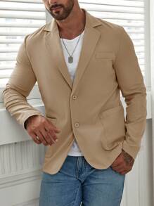 Manfinity Homme Men's Notch Lapel Collar Suit Jacket - Khaki - View 2