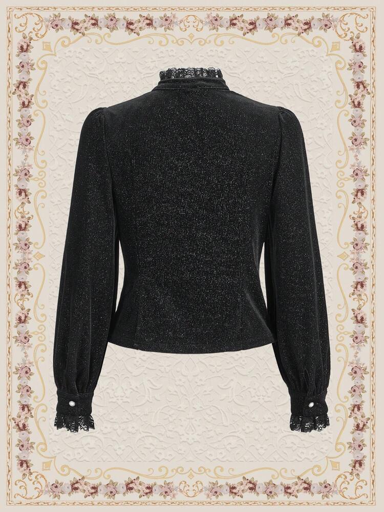 Ladies' Swiss Dot Lace Trimmed Shirt