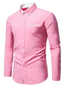 Manfinity Homme Men Contrast Trim Button Up Shirt - Pink - View 2