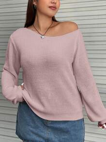 SHEIN EZwear Hơn Cổ không đối xứng Áo len - Hồng - Xem 1