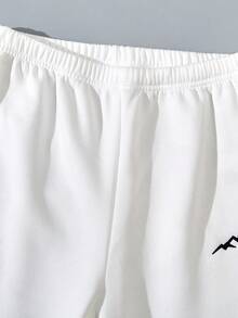 Teen Boy 2pcs Mountain Print Elastic Waist Sweatpants - Black and White - View 3