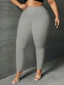 SHEIN SXY Plus Size Solid Color Stretchy Leggings For All Occasions - Dark Grey - View 5