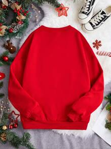 SHEIN EZwear 女士加大號聖誕印花運動衫 - 紅色 - 查看 3