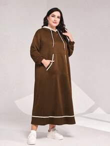 Mulvari Kích thước lớn Khối màu Đàm áo cánh có mũ Với Cán Hem Và Dây rút - Màu nâu  Mocha - Xem 5