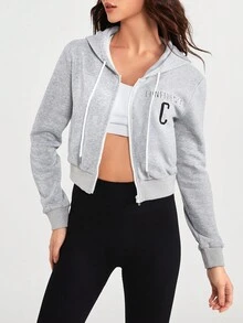 Daily&Casual In thư áo có mũ Jacket thể thao - Xám - Xem 5