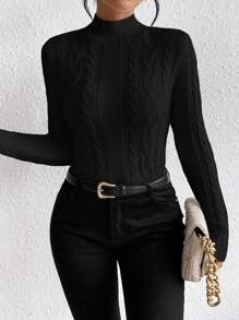 SHEIN Frenchy Áo len dệt kim cổ giả - màu đen - Xem 6