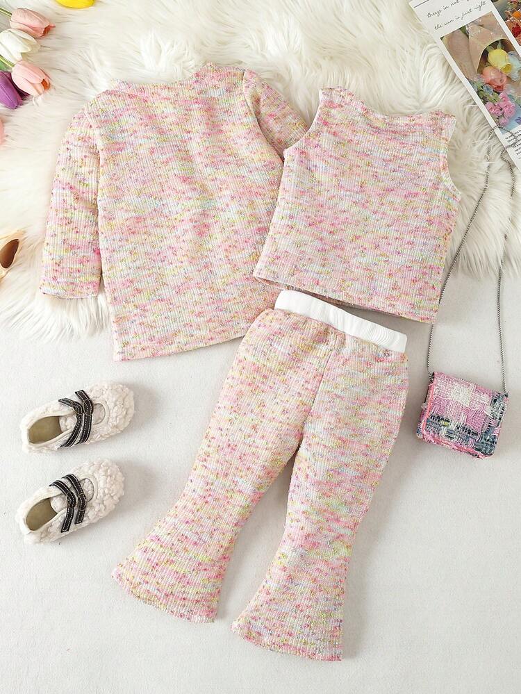 3pcs/Set Baby Girls' Elegant & Chic Gradient Knit Outfit For Autumn/Winter