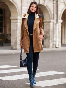 SHEIN Clasi Vrouwen Random kraag Dubbel Rijn Knoppen Normale Fit Jas