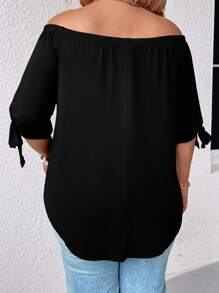 Calvaya Camiseta De Hombro Descubierto De Manga Corta Para Mujer De Talla Grande - Negro - Ver 2