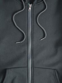 SHEIN EZwear Hoodie Dây kéo Lót nhiệt Dây rút - Màu xám đen - Xem 4