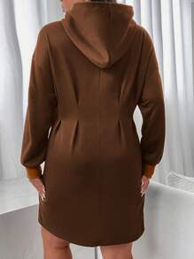 Flirla 大尺碼女款抽繩衛衣連身裙 - 咖啡棕 - 查看 2