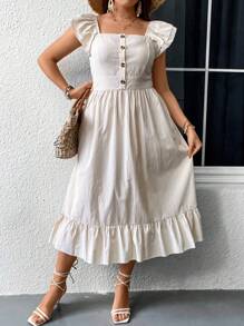 Flirla Vestido bohemio de verano para mujer con cuello cuadrado, volantes y dobladillo con volantes - Multicolor - Ver 3