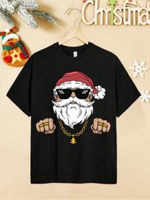 青少年男孩1件聖誕印花t恤 - 黑色 - 查看 1