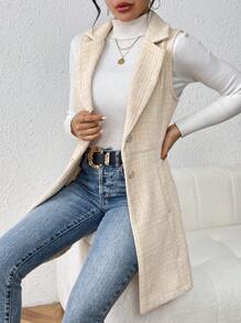 SHEIN Frenchy 女式西装领无袖大衣 - 杏色 - 查看 3