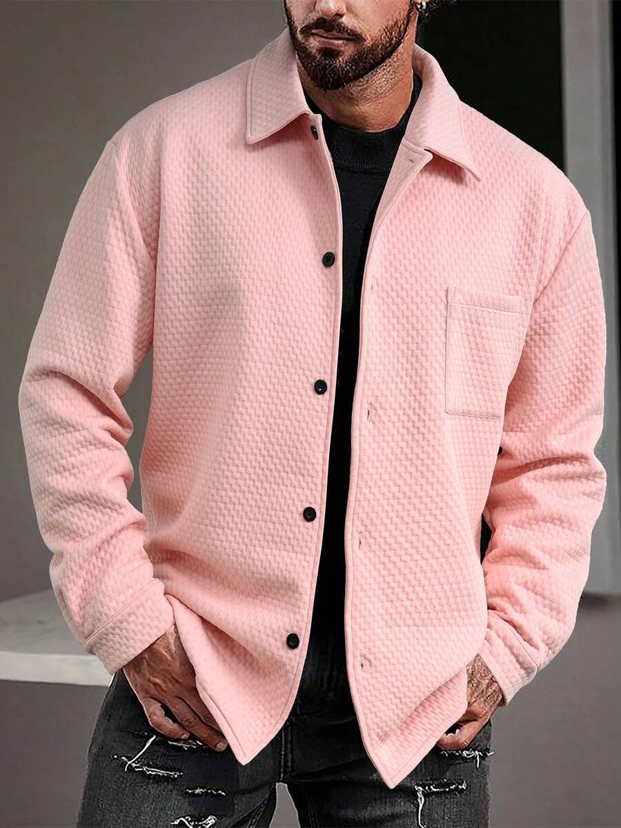 Manfinity Homme Nam Màu thuần Ngực đơn Áo khoác kiểu sơ mi - Hồng - Xem 1