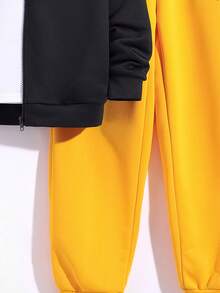 青少年男孩表情印花兩色拉鍊開衫連運動褲（不含上衣） - 彩色 - 查看 6