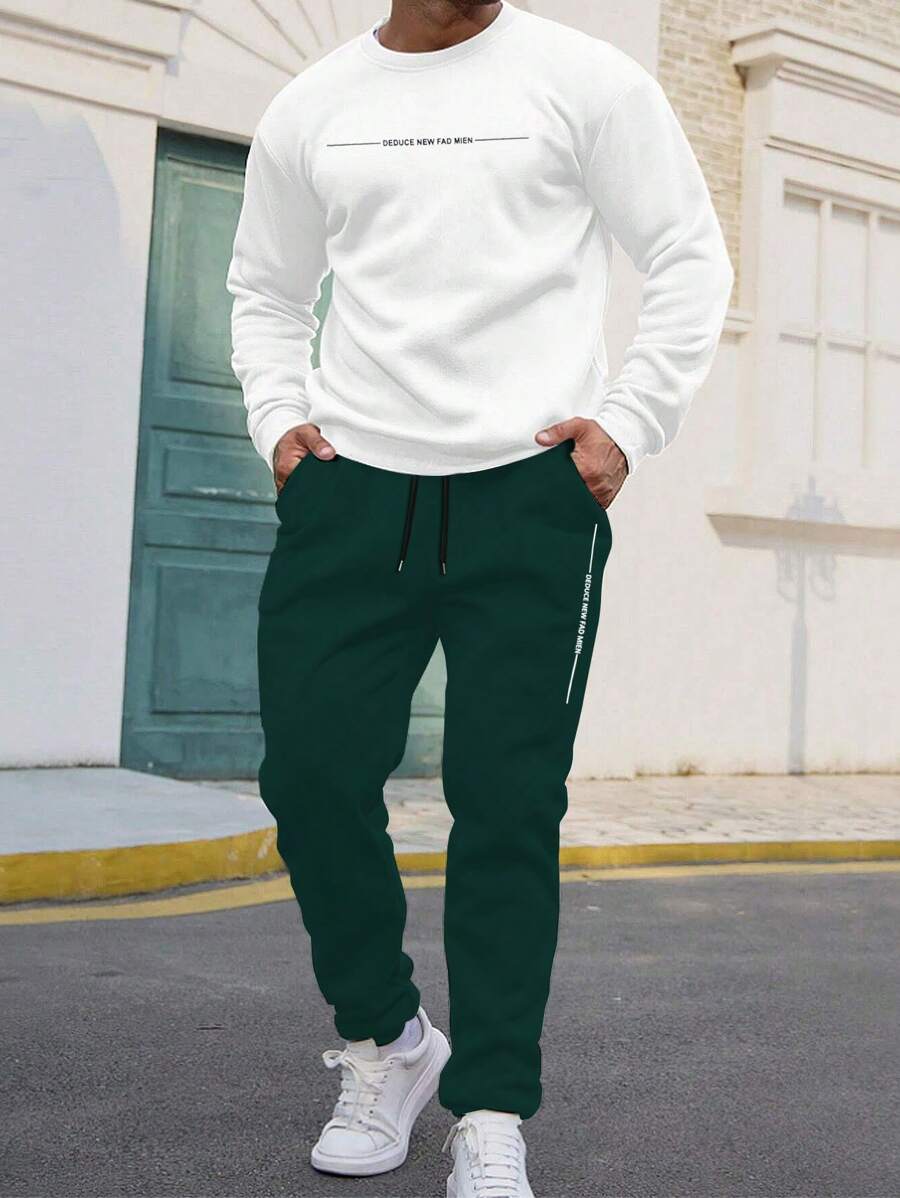 Manfinity Homme Men Slogan Graphic Sweatshirt & Sweatpants - Multicolor - View 1