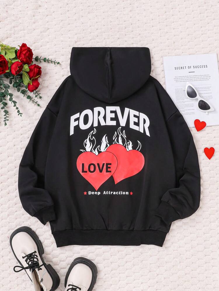 Teen Girl Heart & Letter Graphic Drop Shoulder Sweatshirt
