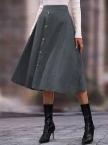 SHEIN Clasi 女款單排釦裝飾裙子 - 灰色 - 查看 3