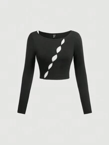 SHEIN MOD Crop Tee Mit Herausgeschnittenem Frontbereich - Schwarz und Weiss - Übersicht 1