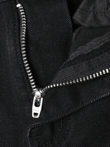 SHEIN Explorewe Quần jean phong cách đường phố Tween Boy hợp thời trang thêu ngôi sao, viền nhăn và sờn - màu đen - Xem 5