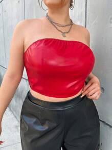 SHEIN ICON Plus Size Women's Solid Color Tube Top - Red - View 6