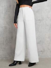 SHEIN Tall 高腰寬管褲 - 白色 - 查看 5