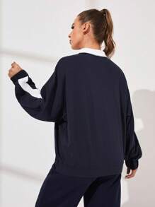 VARSITIE Sudadera Con Gráfico De Letras Y Costura Lateral De Contraste Con Hombros Caídos