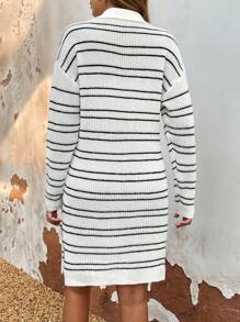Calvaya Stripe Patchwork Sweater Dress With Pockets