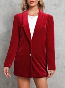 SHEIN Tall Shawl Collar Velvet Blazer & Shorts - Burgundy - View 6