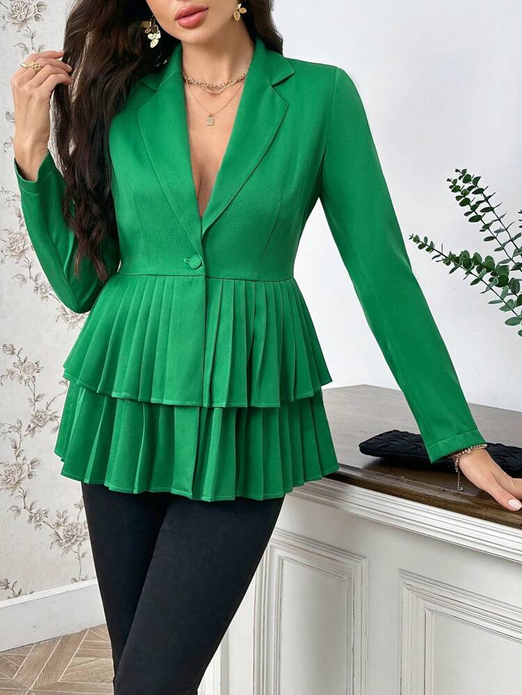 Double Layered Pleated Waist Blazer Jacket