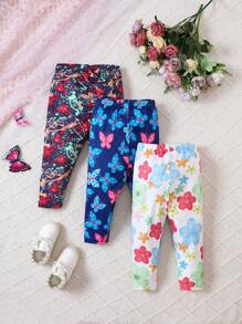 3pcs/set Baby Girls' Flower Patterned Pants