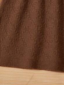 SHEIN 青少女拼色半高領荷葉邊毛衣連衣裙,配有燈籠袖 - 摩卡棕 - 查看 5