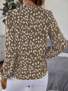 SHEIN Essnce Women's Allover Print Notch Neck Shirt - Khaki - View 2