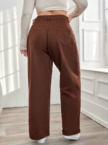 EURMUSE Plus Size Women's Solid Color Loose Jeans - Brown - View 2