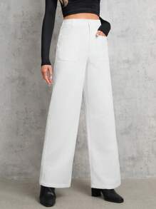SHEIN Tall 高腰寬管褲 - 白色 - 查看 3